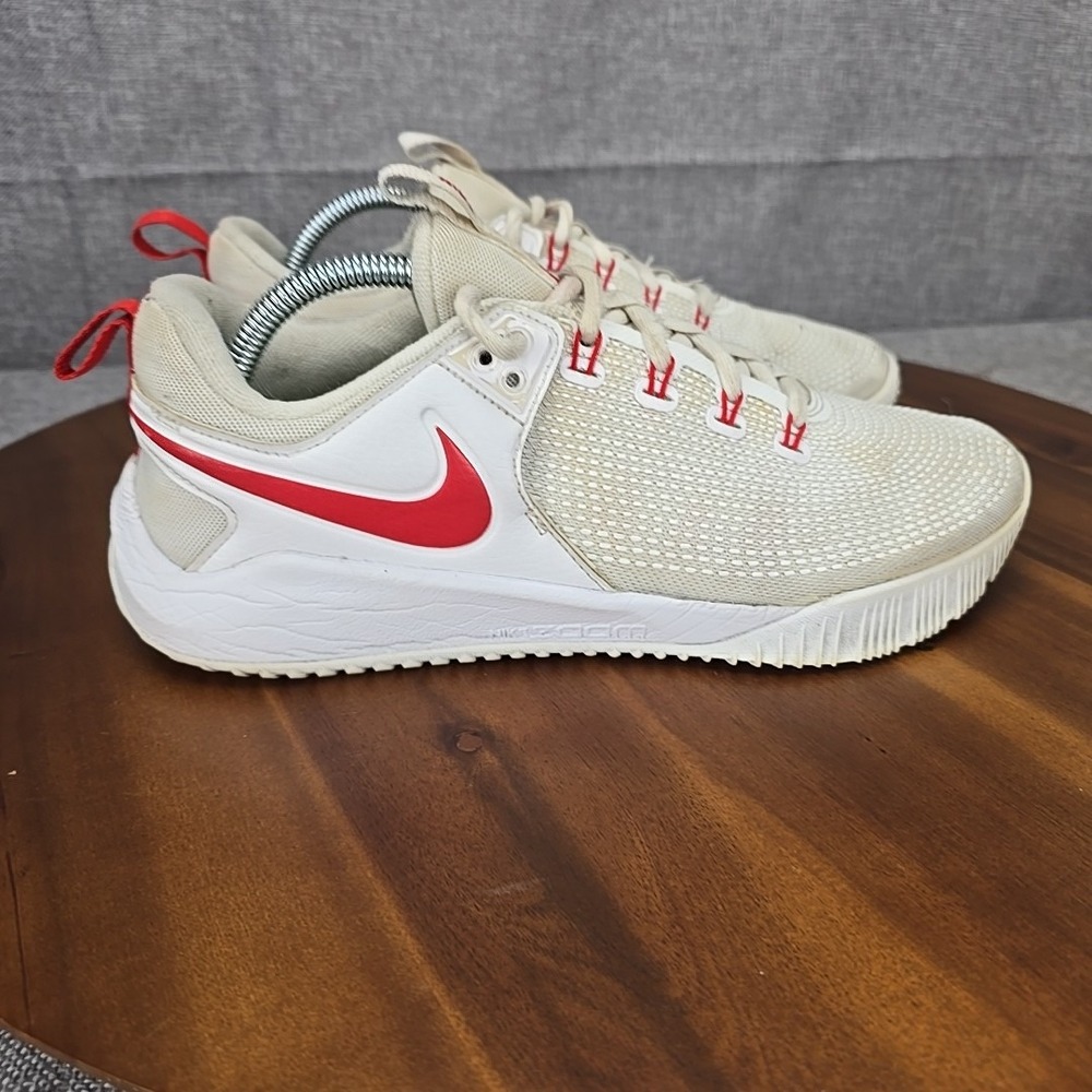 Nike Men's Cream Athletic Shoes with Red Swoosh